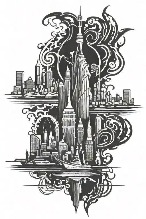 Tribal Tattoo Showing New York City Manhattan View And Loyalty Respect Warrior Wealth Symbol