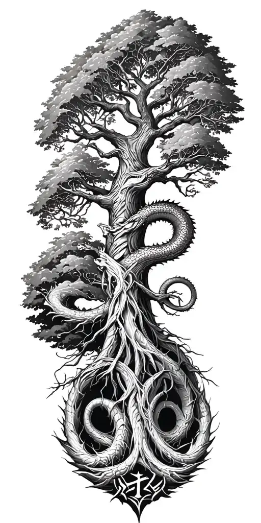 Yggdrasil With Jormungandr Tree Norse Runes