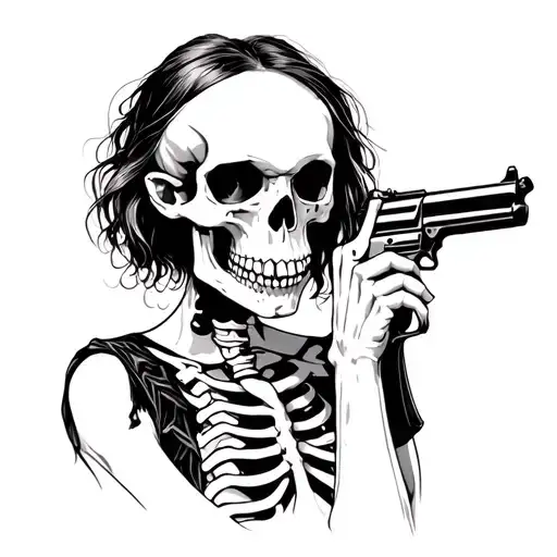 Dead Girl With Gun Skull Skeleton