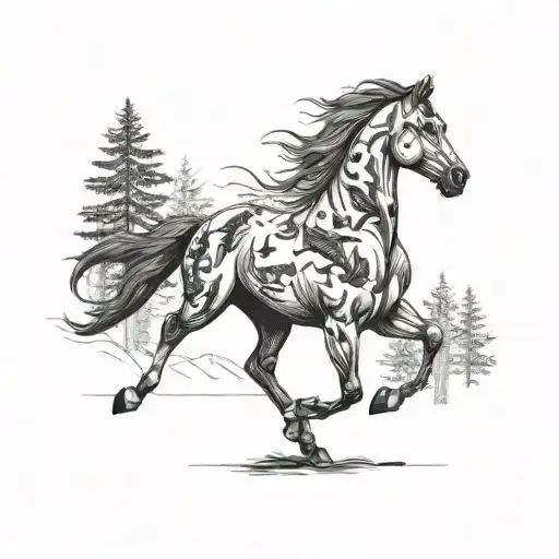 A Majestic Horse Galloping Through A Forest With A Family Of Animals Following Behind