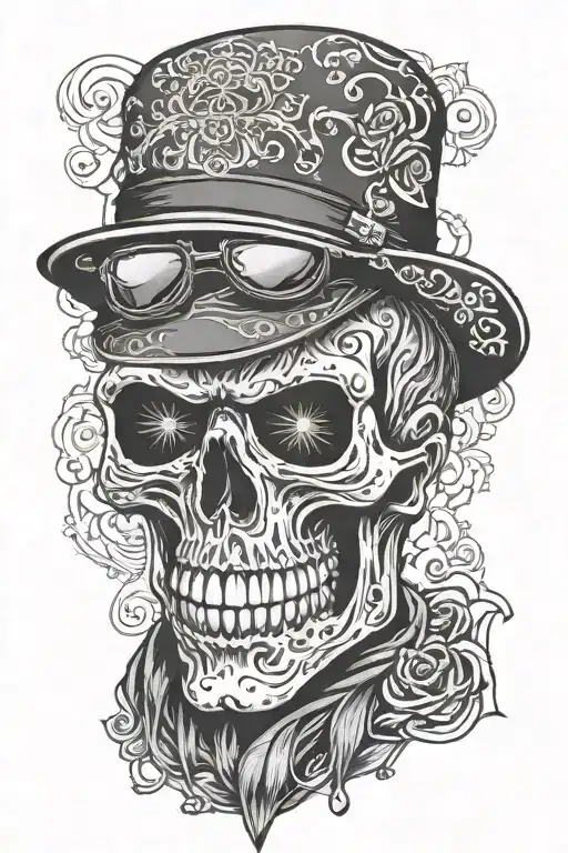 Gangster Skull Wearing Bandana Mask Holding