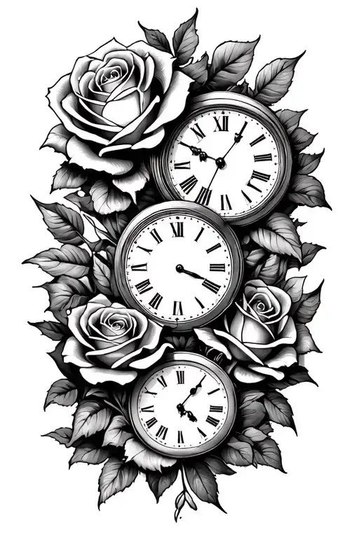 Rose Petals And Clocks