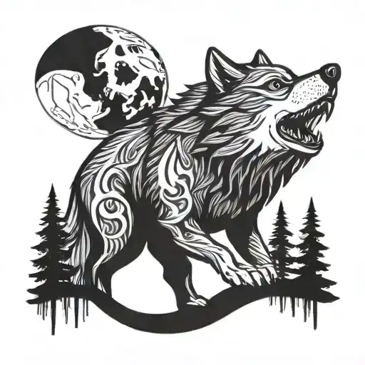 Cute Wolf With Moon Rising