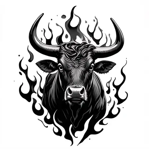 Black Bull In Fire Flames
