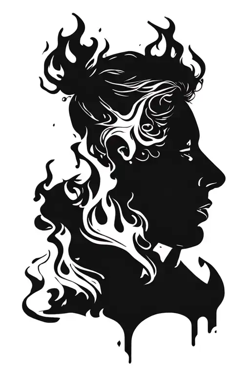 Fire And Woman Face Profile Holding