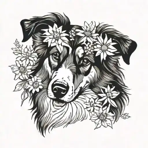 A Sable Scotch Collie Dog With Floppy Ears Made Up Of Wildflowers