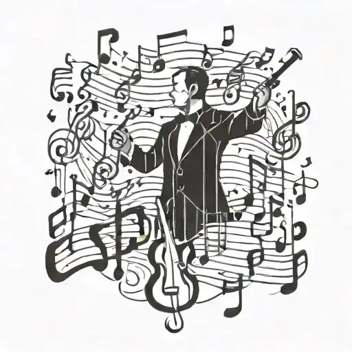 A Symphony Orchestra Conductor Leading A Group Of Musical Notes In A Dynamic Composition