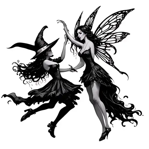 A Fairy And A Witch Dancing Like Skulls