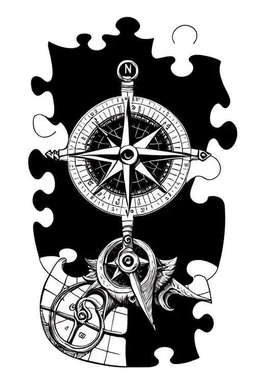 Nautical Compass And Jigsaw Puzzle Piece