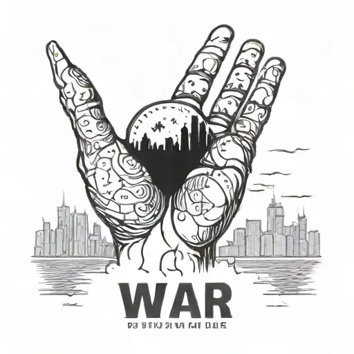 Create A Tattoo With The Word War On The Palm With Warsaw In The Background And A Red Moon