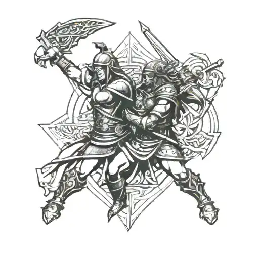 Warrior Protecting Famly Symbol Intertwined