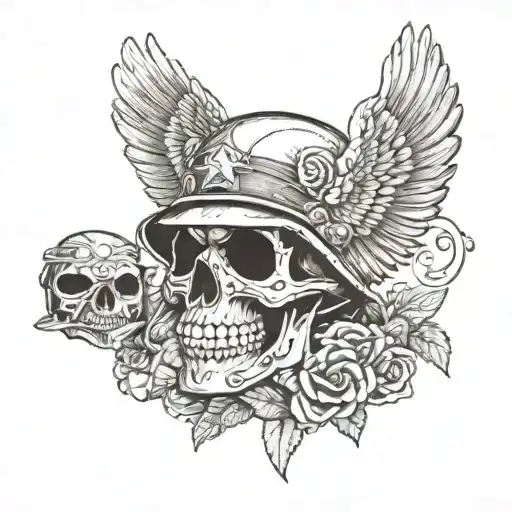 Mexican Candy Skull With Soldier Helmet And A Brown Eagle