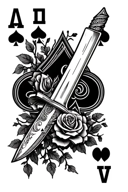 Forearm Ace Of Spades And Knife With Rose Vines
