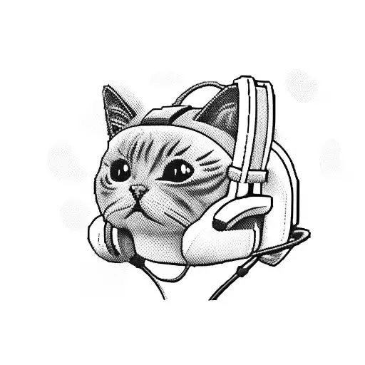 Pixelated Cat Wearing A Gaming Headset