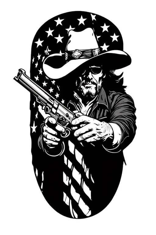 American Flag Outlaw Gunslinger Holding A Deck