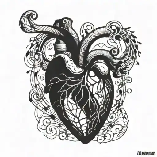 A Broken Heart Intertwined With Musical Notes And The Aries Symbol