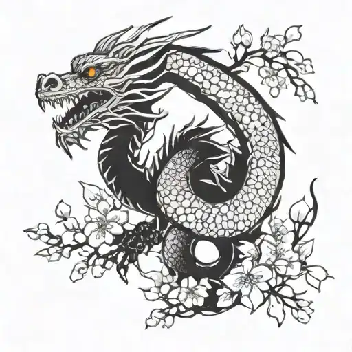 Dragon With Sakura Blossom