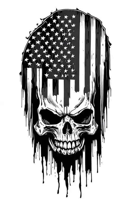 Tattered American Flag With Skull Infront