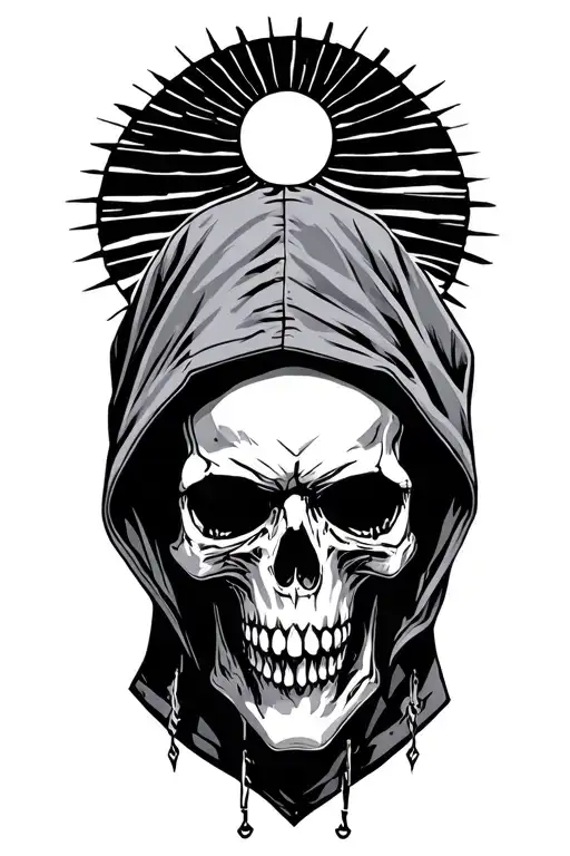 Hooded Skull With A Sun In The Background