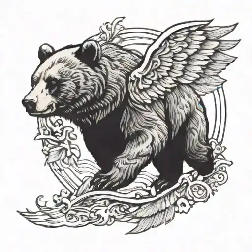 Bear Print With Angel Wings Flying