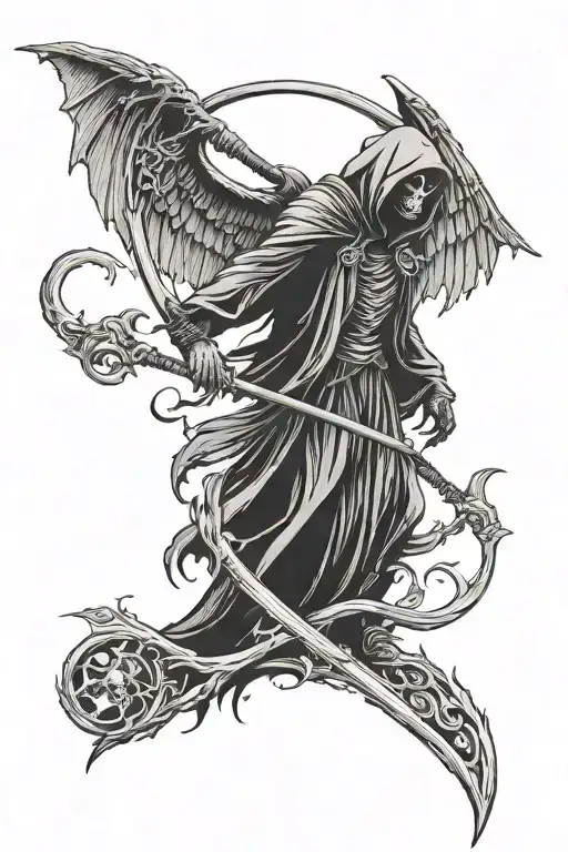 Facelessgrim Reaper With Wings Holding Scythe