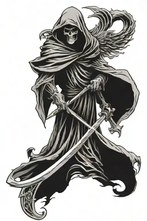 Faceless Grim Reaper With Wings Holding Scythe