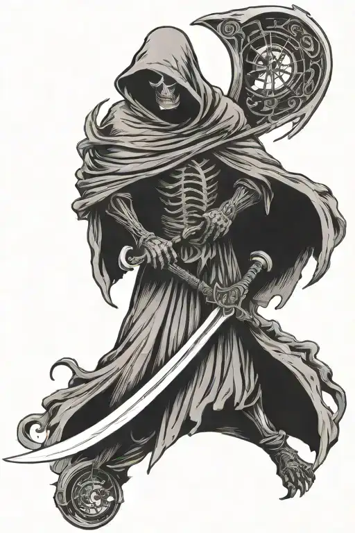 Faceless Grim Reaper With Wings Holding Scythe