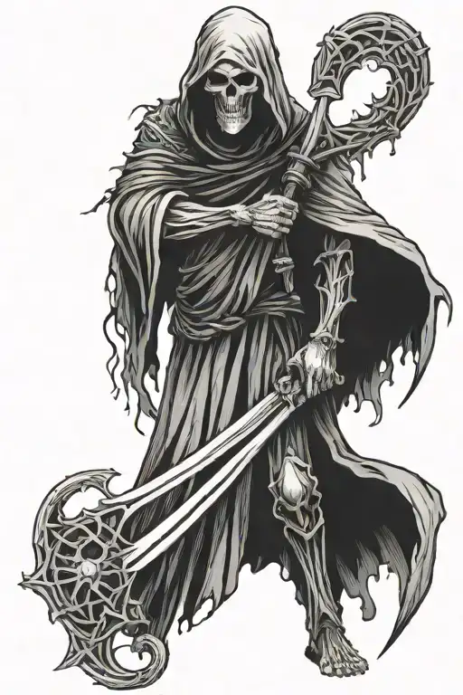 Faceless Grim Reaper With Wings Holding Scythe