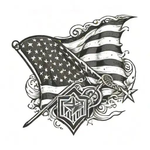A Stylized American Flag Incorporating Military Symbols And Hockey Elements
