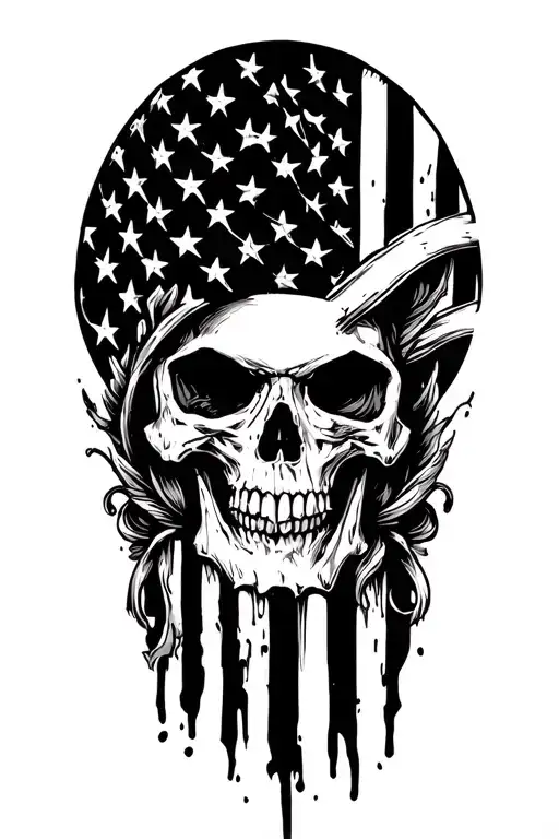 Half Sleeve Left Upper Arm American Flag With Skull In Front