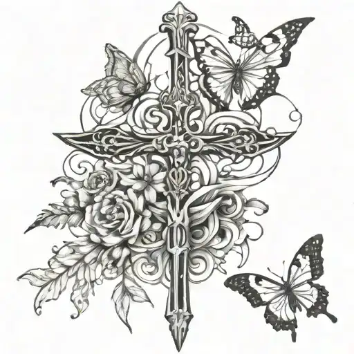 Sword And Butterlies And A Cross Surrounded
