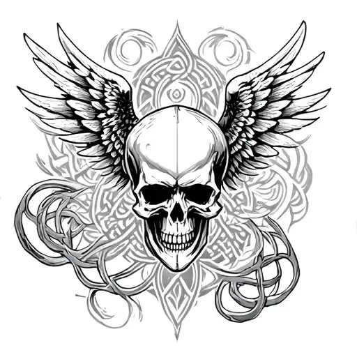 Skull And Wings And Berserk Warrior And Celtic