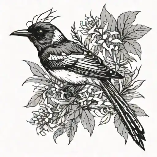 Willy Wag Tail Bird Flying Surrounded By Native Australian Flora