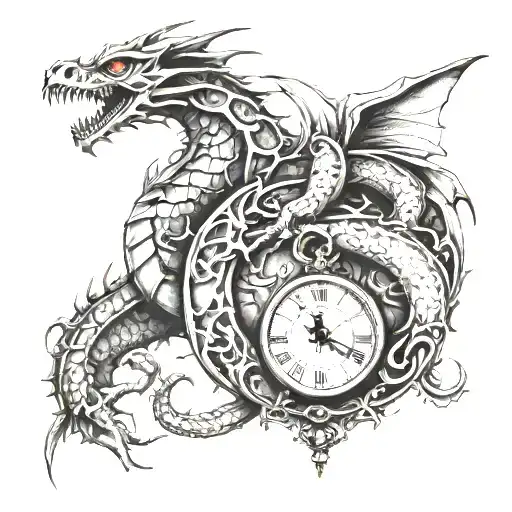 A Dragon Wrapped Around A Clock With Scorpion Tails As Clock Hands