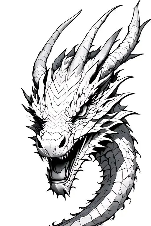 Bold Dragon Head Surrounded By Black Ink