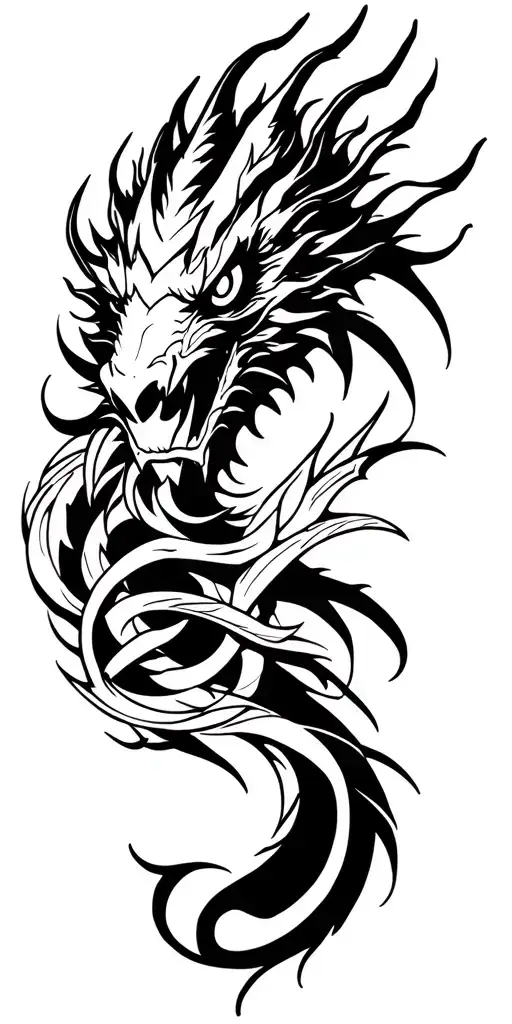 Bold Fierce Dragon Head Tribal Tattoo Wrapped Around Arm