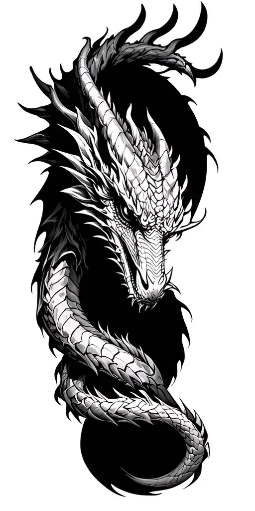 Bold Fierce Dragon Head Tattoo Wrapped Around Arm Sleeve Surounded By Black Ink