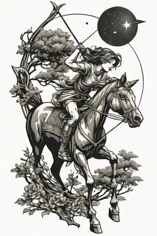 Sagittarius With Bow In Forest At Night Sky