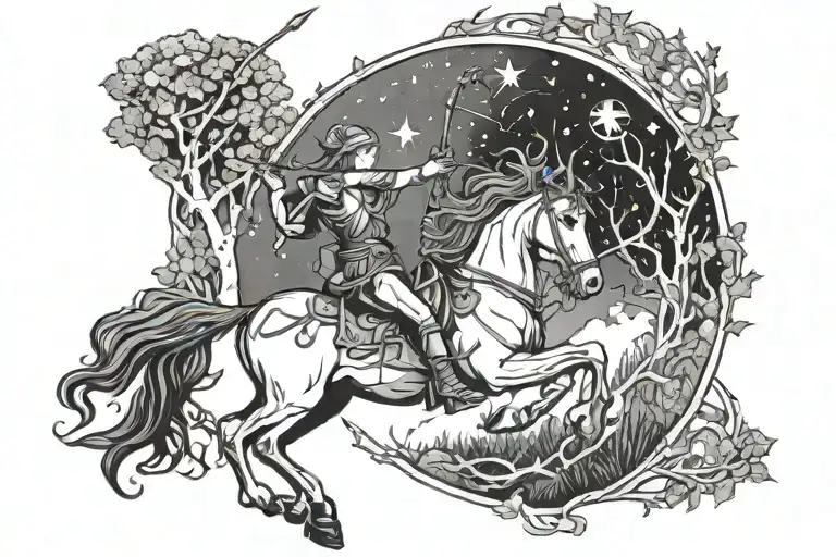 Sagittarius With Bow In Forest At Night Sky