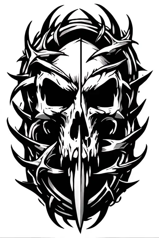 8 Pointed Tribal Tattoo Spearheaded Tips Wrapped In Thorns