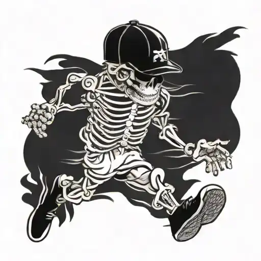 Running Guy Skeleton With Cap Sunglasses Sneakers And Looks Happy