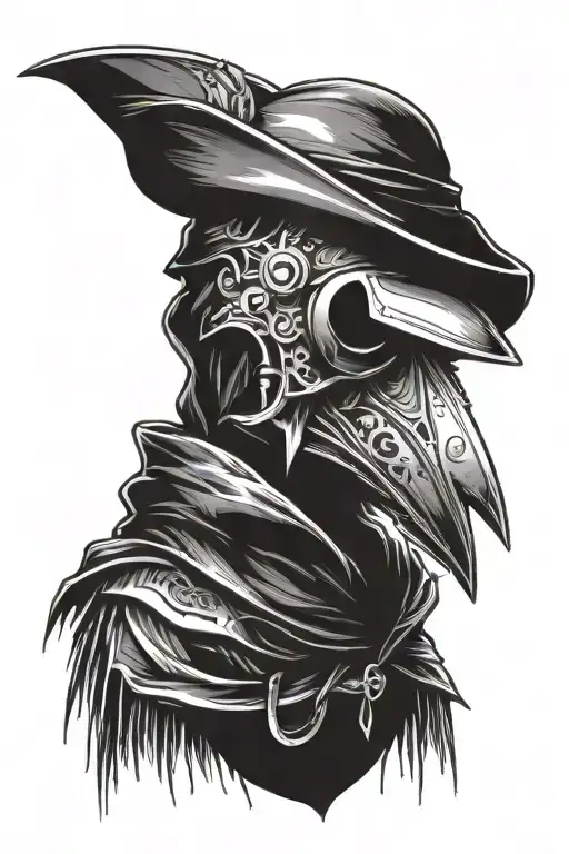 Plague Doctor With Big Hood And Raven In The Background