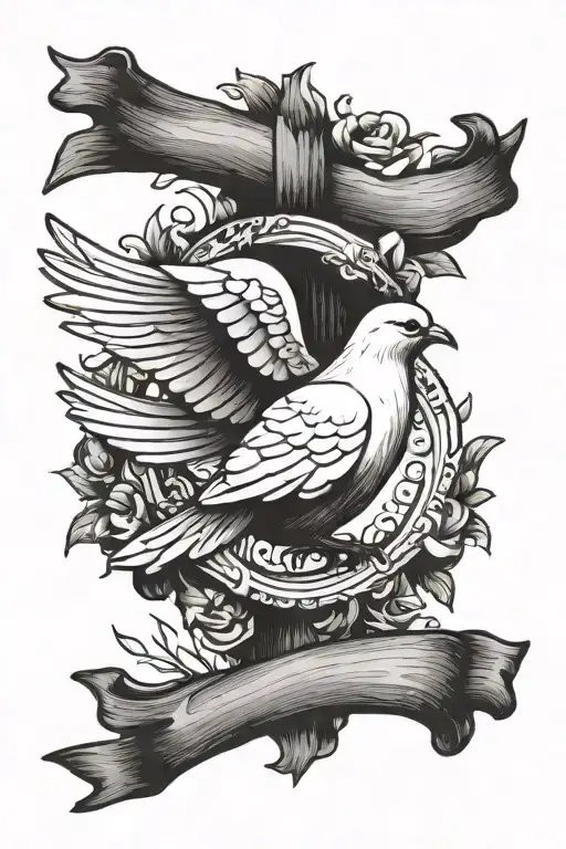 Dove With A Cross Behind It With Shading