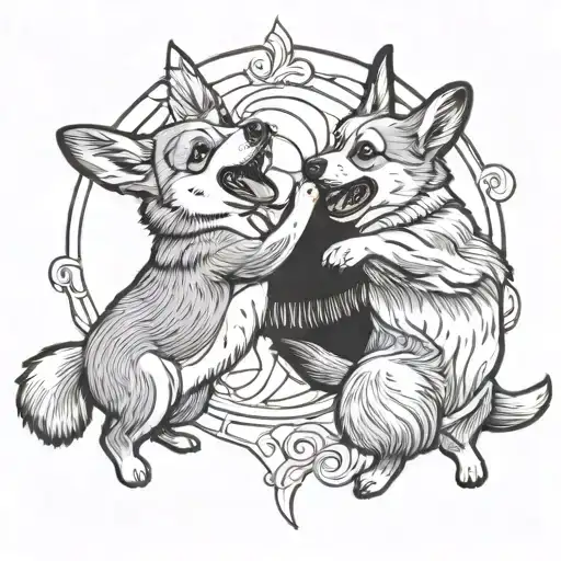 Two Corgi Fighting And Love