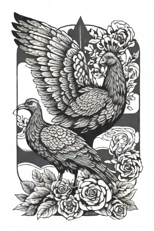 A Tattoo Design Combining A Turkey And Deer In A Unique Way