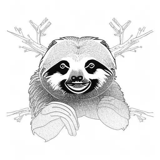 A Sloth Bear Hanging From A Branch With Climbing Gear The Style Should Be In Black And White