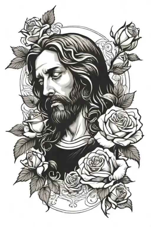 Jesus And Roses Growing