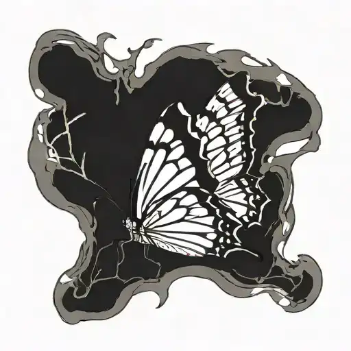 Black And White Butterfly With A Torn Wing That Is Stitched Back Together