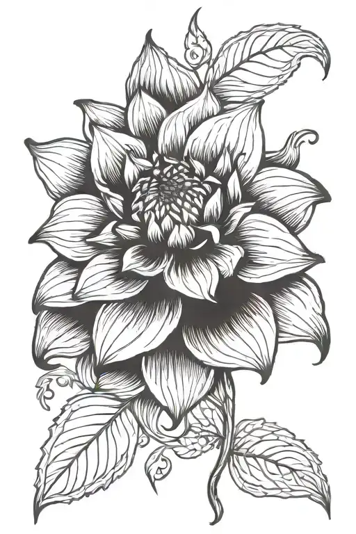A Beautiful Dahlia Flower Intertwined With Elegant Calligraphy Writing