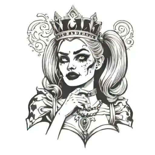 Harley Quinn With A Crown Crying Smoking A Cigarette